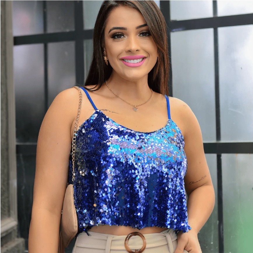 Cropped paetê azul diamante 